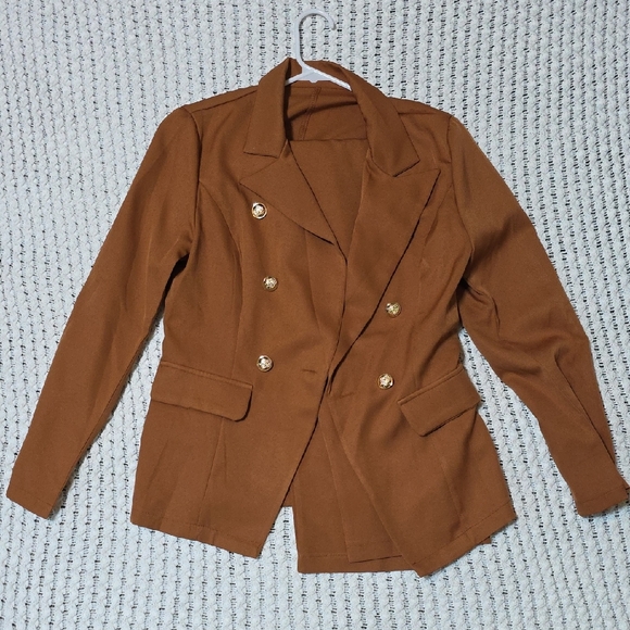 SHEIN Jackets & Blazers - SHEIN Brown Double-Breasted Blazer with Gold Buttons